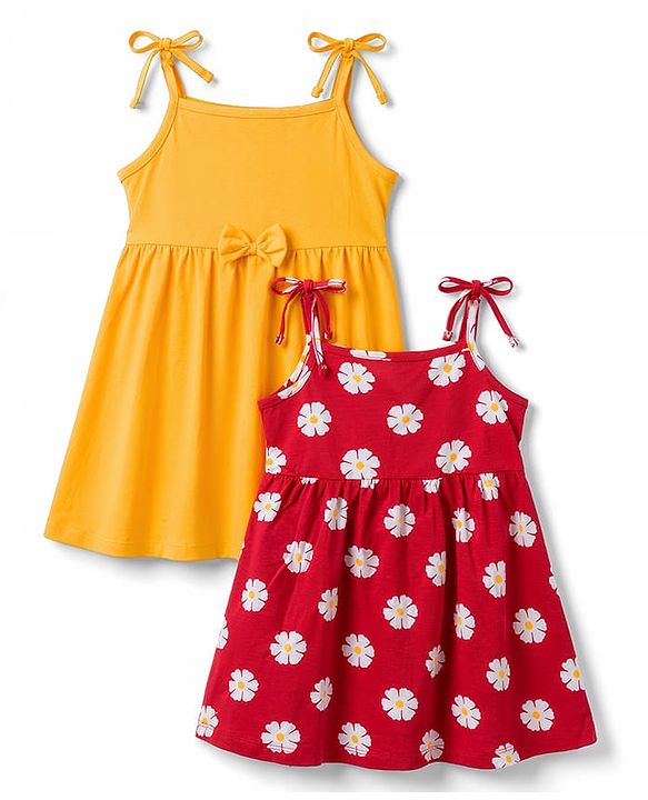Babyhug Cotton Knit One Piece Dresses/Frocks with Shoulder Straps All Over Floral Prints Multi Color Newborn