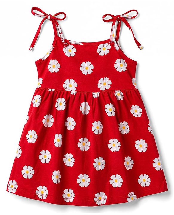Babyhug Cotton Knit One Piece Dresses/Frocks with Shoulder Straps All Over Floral Prints Multi Color Newborn