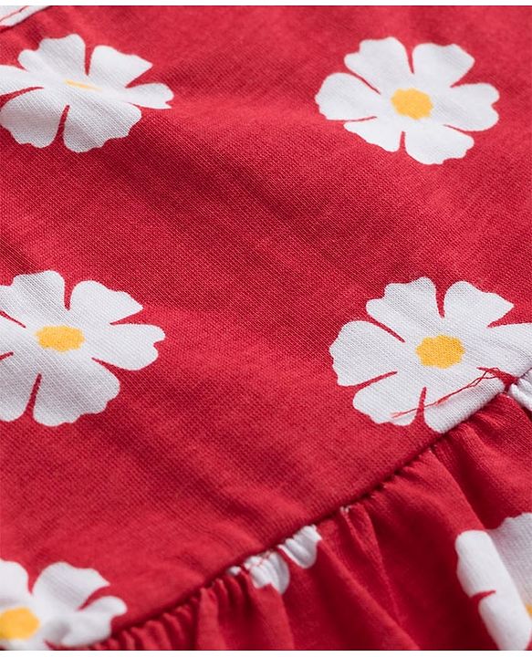 Babyhug Cotton Knit One Piece Dresses/Frocks with Shoulder Straps All Over Floral Prints Multi Color Newborn