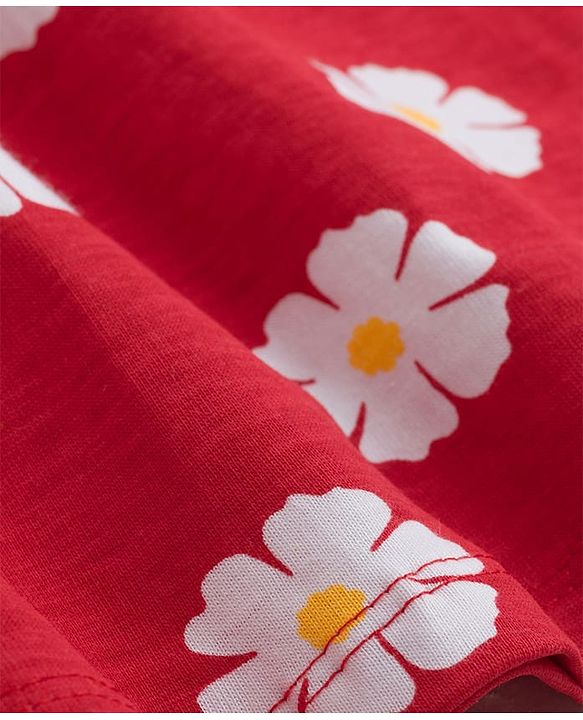 Babyhug Cotton Knit One Piece Dresses/Frocks with Shoulder Straps All Over Floral Prints Multi Color Newborn
