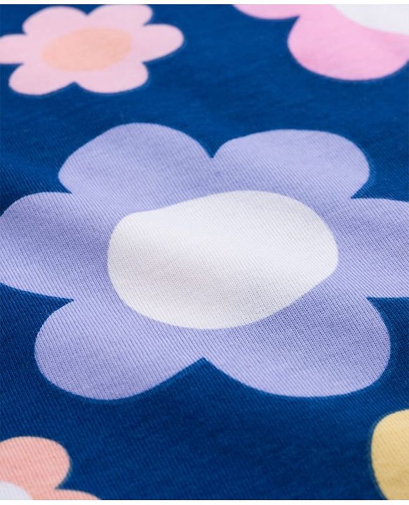 Babyhug Cotton Knit Half Sleeves Nighty with Floral Print - Navy Blue