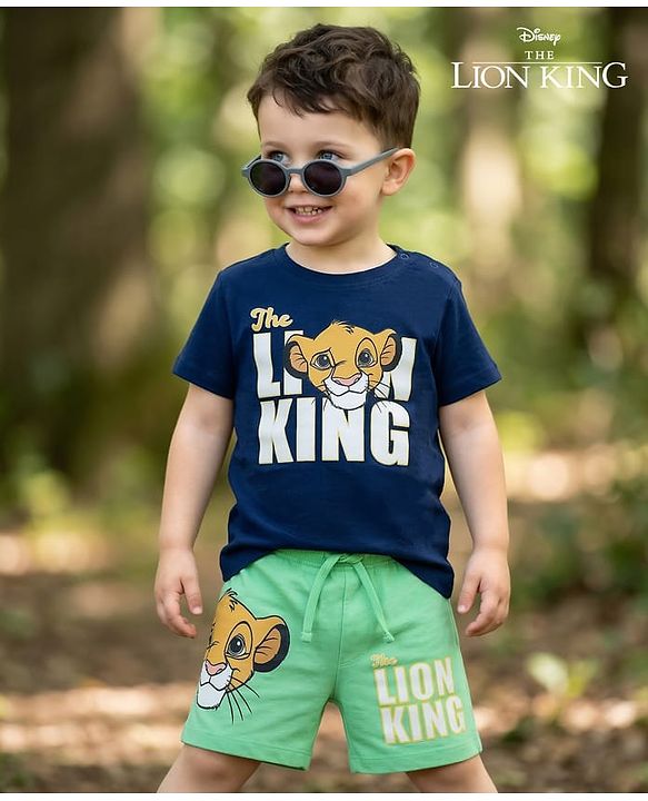 Babyhug Disney Single Jersey Knit Half Sleeve T-Shirt & Shorts Set With Lion King Graphics - Multicolour