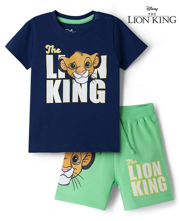 Babyhug Disney Single Jersey Knit Half Sleeve T-Shirt & Shorts Set With Lion King Graphics - Multicolour