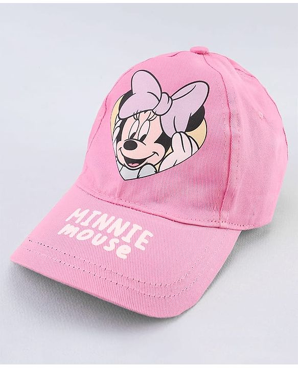 Babyhug Disney Cotton Woven Cap With Mickey Mouse Graphics Pink - Diameter 20 cm