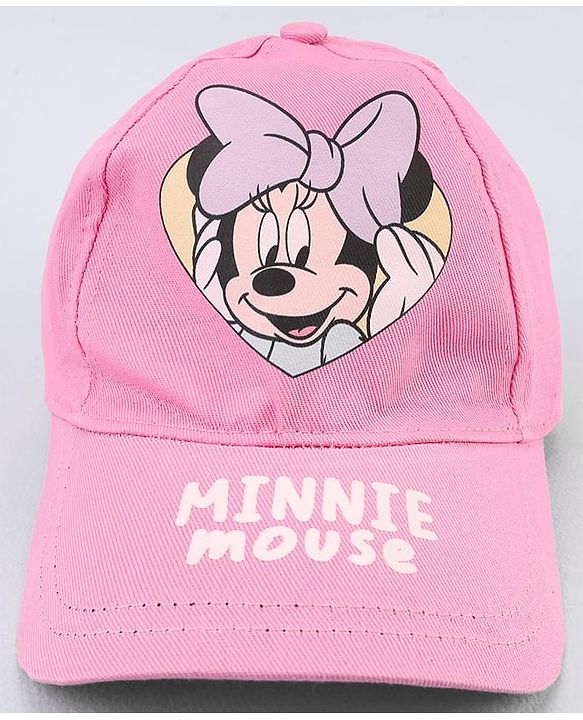 Babyhug Disney Cotton Woven Cap With Mickey Mouse Graphics Pink - Diameter 20 cm