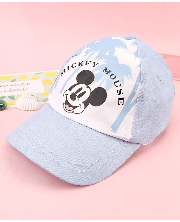 Pine Kids Cotton Woven Cap With Mickey Mouse Print Light Blue - Diameter 16 cm