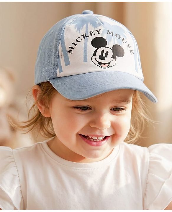 Pine Kids Cotton Woven Cap With Mickey Mouse Print Light Blue - Diameter 16 cm