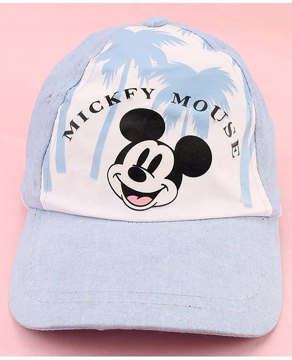 Pine Kids Cotton Woven Cap With Mickey Mouse Print Light Blue - Diameter 16 cm