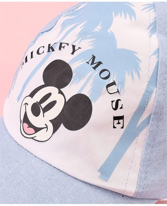 Pine Kids Cotton Woven Cap With Mickey Mouse Print Light Blue - Diameter 16 cm