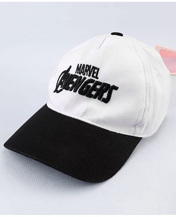 Pine Kids Marvel Cotton Woven Cap With Avenger Graphics - White & Black
