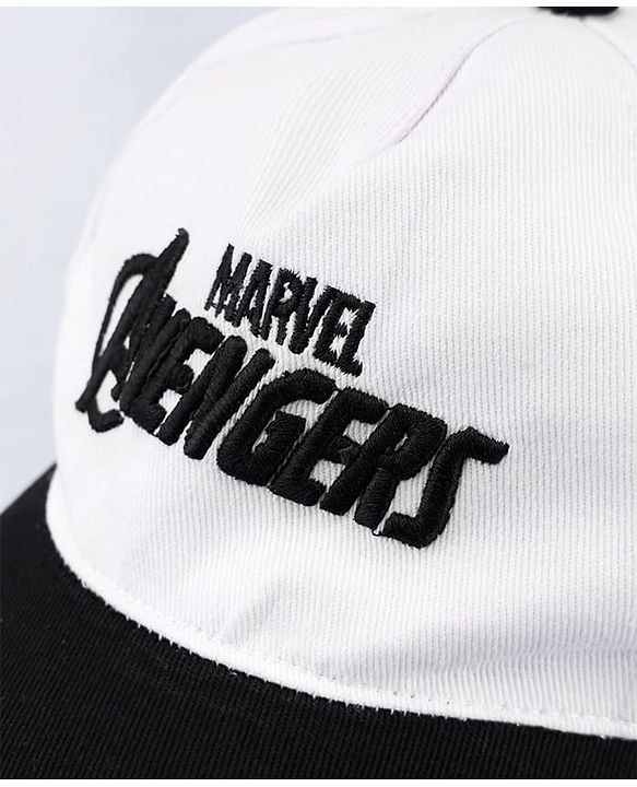 Pine Kids Marvel Cotton Woven Cap With Avenger Graphics - White & Black