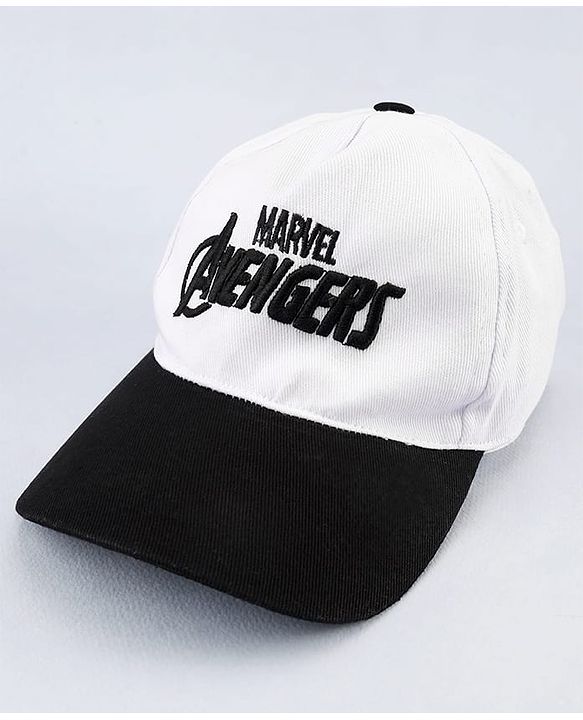 Pine Kids Marvel Cotton Woven Cap With Avenger Graphics - White & Black