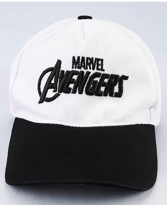 Pine Kids Marvel Cotton Woven Cap With Avenger Graphics - White & Black