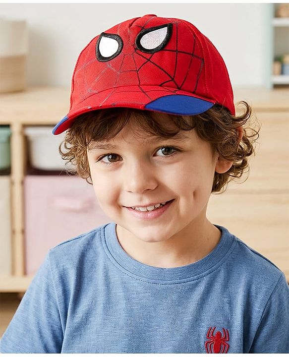 Pine Kids Marvel 100% Cotton Woven Summer Cap With Spider Man Graphics Red - Diameter 19 cm