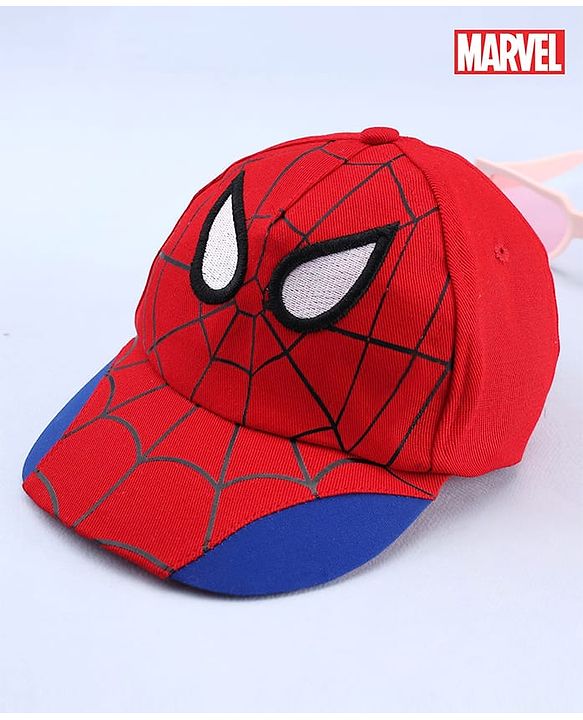 Pine Kids Marvel 100% Cotton Woven Summer Cap With Spider Man Graphics Red - Diameter 19 cm
