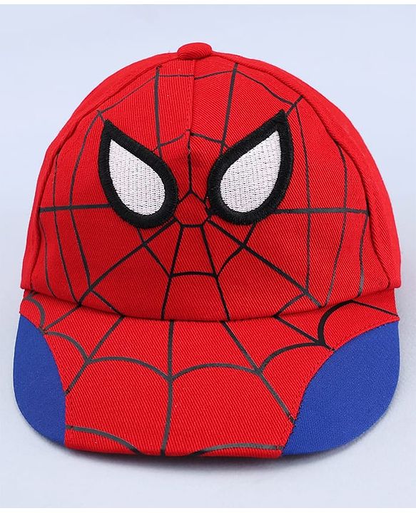 Pine Kids Marvel 100% Cotton Woven Summer Cap With Spider Man Graphics Red - Diameter 19 cm