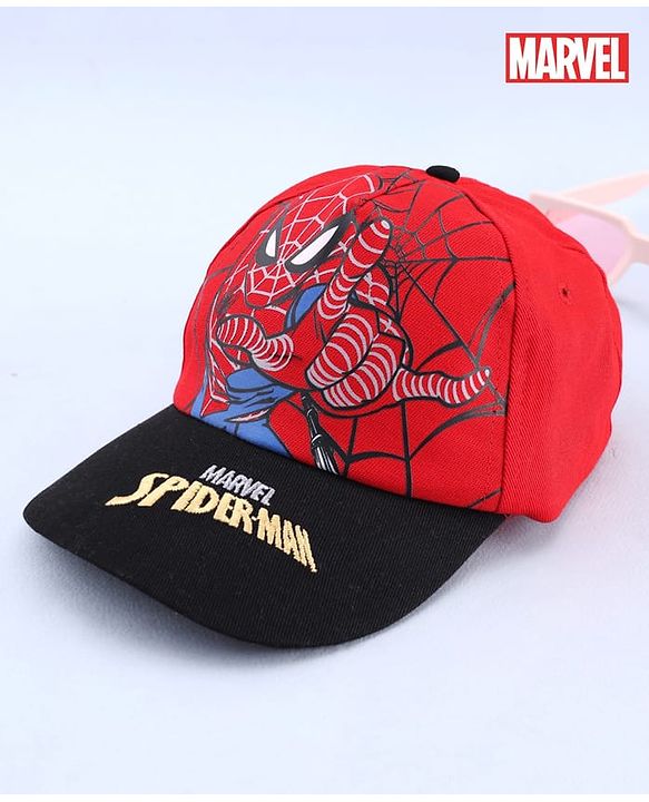 Pine Kids Marvel 100% Cotton Woven Summer Cap With Spider Man Graphics Red - Diameter 20 cm