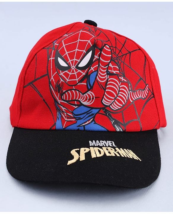 Pine Kids Marvel 100% Cotton Woven Summer Cap With Spider Man Graphics Red - Diameter 20 cm