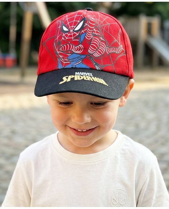 Pine Kids Marvel 100% Cotton Woven Summer Cap With Spider Man Graphics Red - Diameter 20 cm