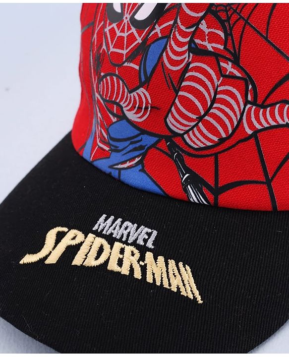 Pine Kids Marvel 100% Cotton Woven Summer Cap With Spider Man Graphics Red - Diameter 20 cm
