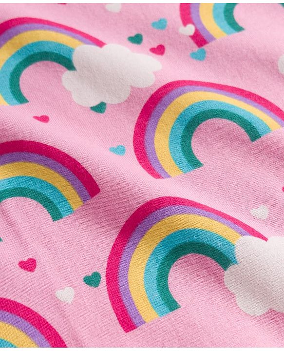 Babyhug Cotton Knit Half Sleeves Nighty with Rainbow Print - Pink