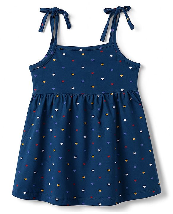 Babyhug 100% Cotton Single Jersey Knit Sleeveless Solid & Polka Dots Printed Frocks with Bow Applique Pack of 2 - Red & Navy