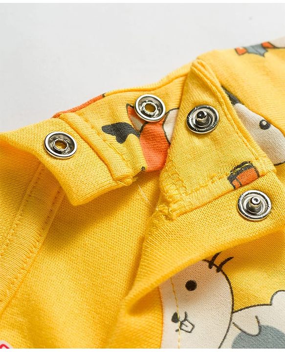 Babyhug Cotton Knit Full Sleeves Co-ords T-Shirt & Pajama Night Suit with Animal Print - Yellow