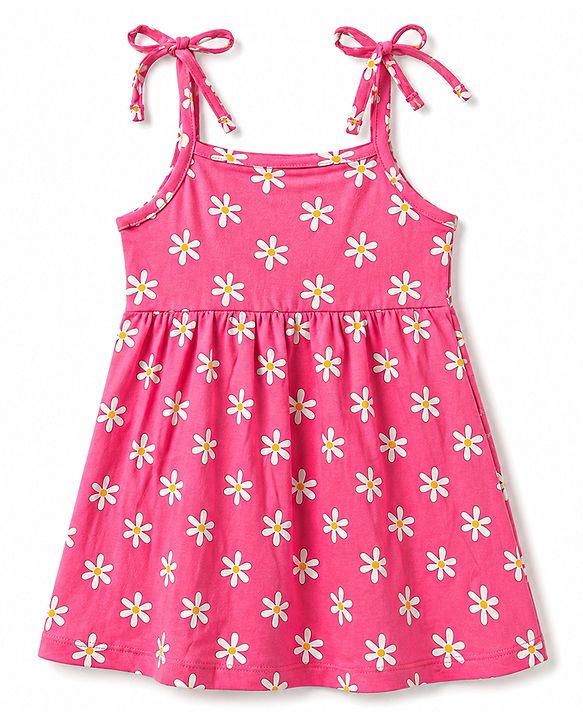 Babyhug 100% Cotton Knit Sleeveless Floral Printed Frocks With Bow Applique Pack Of 2 - Multicolor