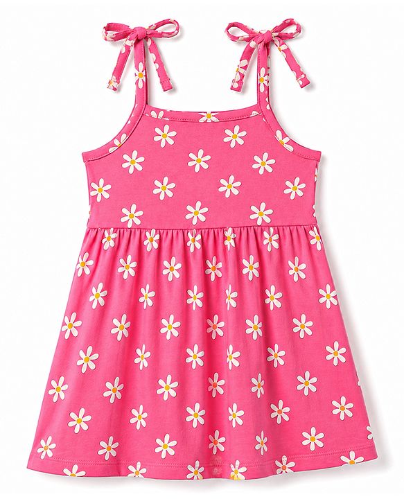 Babyhug 100% Cotton Knit Sleeveless Floral Printed Frocks With Bow Applique Pack Of 2 - Multicolor