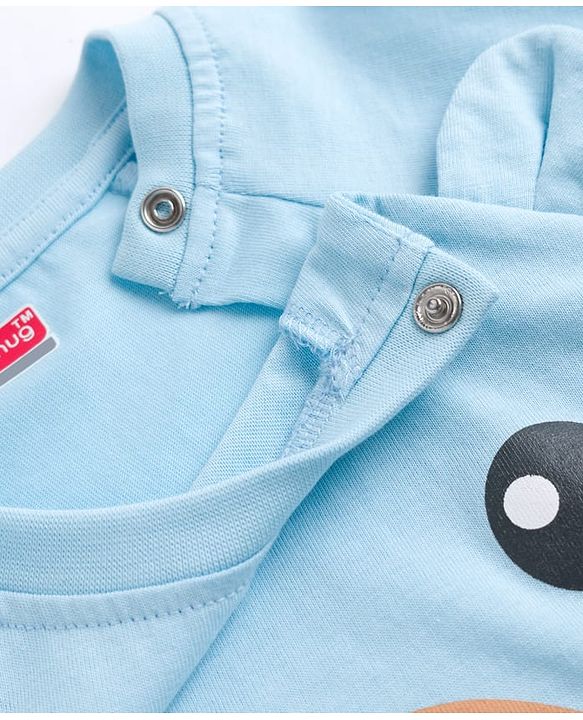 Babyhug Cotton Knit Full Sleeves T-Shirt & Pyjama Night Suit With Teddy Bear & Rainbow Print - Blue
