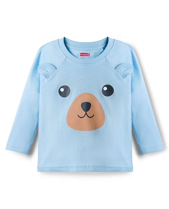 Babyhug Cotton Knit Full Sleeves T-Shirt & Pyjama Night Suit With Teddy Bear & Rainbow Print - Blue