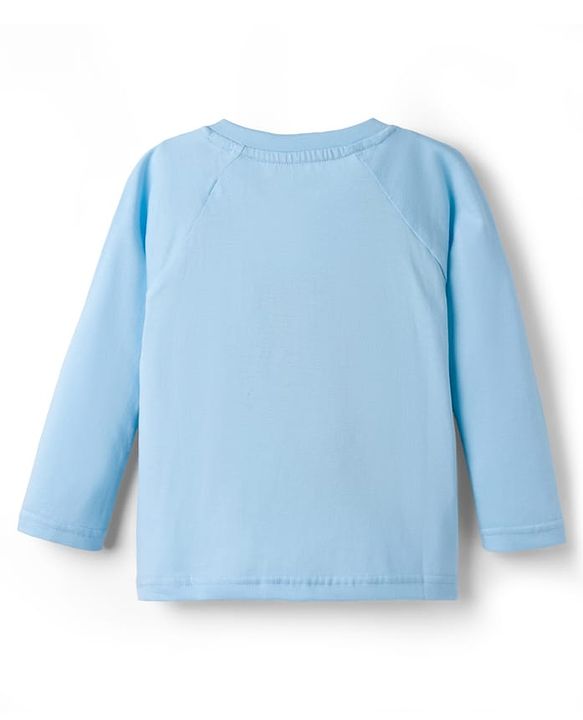 Babyhug Cotton Knit Full Sleeves T-Shirt & Pyjama Night Suit With Teddy Bear & Rainbow Print - Blue