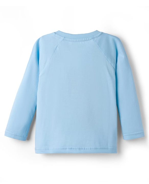Babyhug Cotton Knit Full Sleeves T-Shirt & Pyjama Night Suit With Teddy Bear & Rainbow Print - Blue