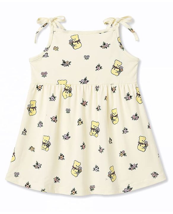 Babyhug 100% Cotton Knit Sleeveless Floral & Bear Printed Frocks With Bow Applique Pack of 2 - Multicolor