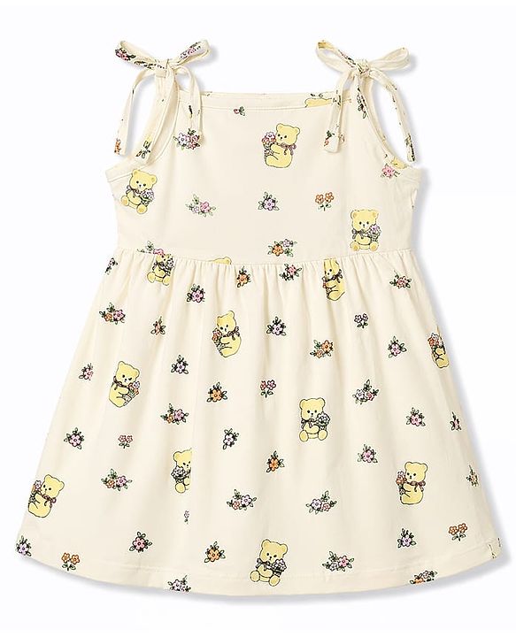 Babyhug 100% Cotton Knit Sleeveless Floral & Bear Printed Frocks With Bow Applique Pack of 2 - Multicolor