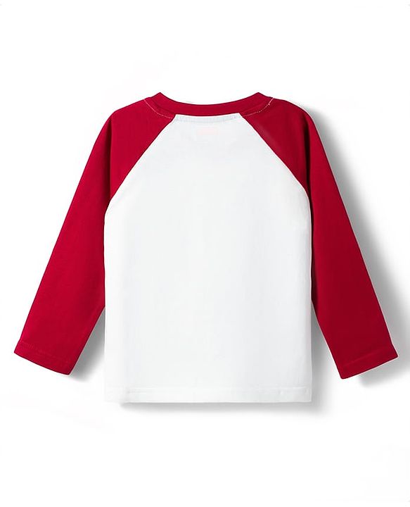 Babyhug Cotton Knit Full Raglan Sleeves T-Shirt & Pyjama Night Suit With Super Star Print - White