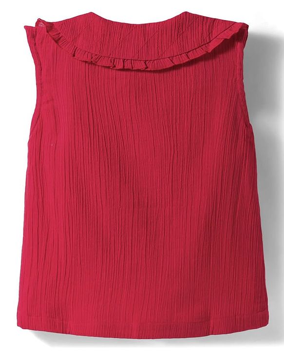 Babyhug 100% Cotton Crepe Woven Sleeveless Top with Floral Embroidery Detailing - Red