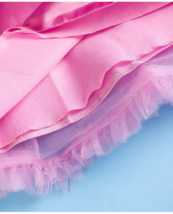 Babyhug Woven Frill Sleeves 5 Layer Party Gown with Sequin Detailing & Bow Applique - Light Pink