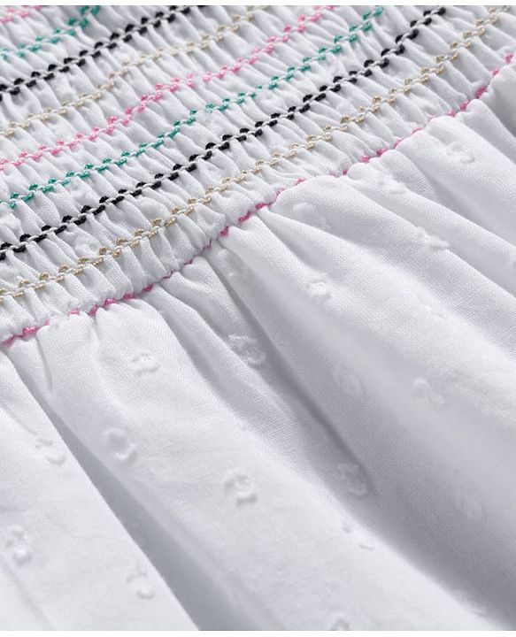 Babyhug Cotton Woven Swiss Dot Sleeveless Top with Smocking Detailing - White