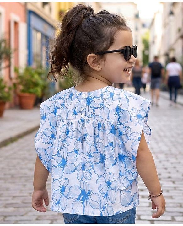 Babyhug Cotton Cambric Woven Half Sleeves Woven Floral Printed Top - Multicolour