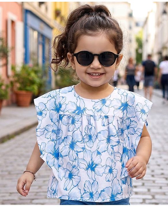 Babyhug Cotton Cambric Woven Half Sleeves Woven Floral Printed Top - Multicolour