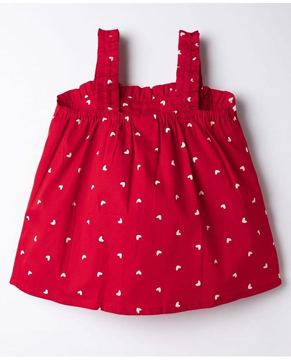 Babyhug Cotton Woven Sleeveless Heart Printed Top with Bow Applique - Red