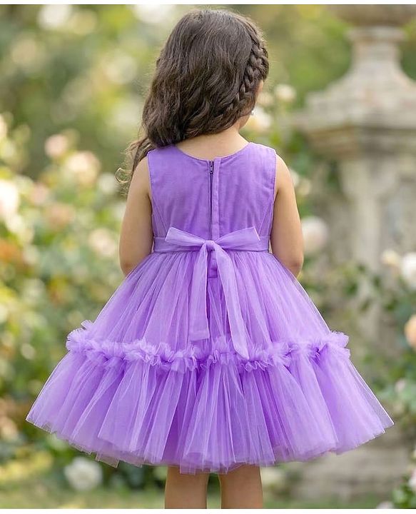 Babyhug Mesh Woven Sleeveless Party Dress With Floral Corsage & Yoke Pleating - Lavender