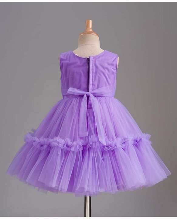 Babyhug Mesh Woven Sleeveless Party Dress With Floral Corsage & Yoke Pleating - Lavender