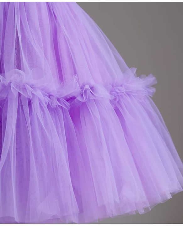 Babyhug Mesh Woven Sleeveless Party Dress With Floral Corsage & Yoke Pleating - Lavender