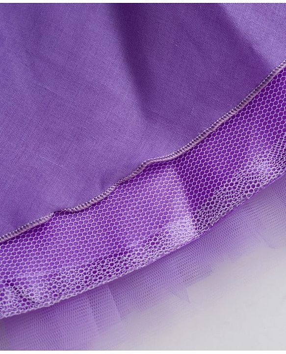 Babyhug Mesh Woven Sleeveless Party Dress With Floral Corsage & Yoke Pleating - Lavender
