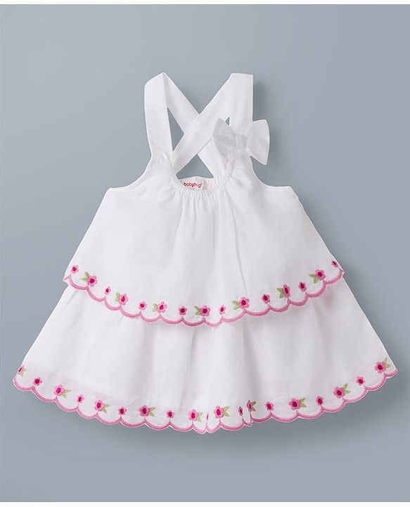 Babyhug Cotton Woven Sleeveless Top with Floral Embroidery & Bow Applique - Multicolor