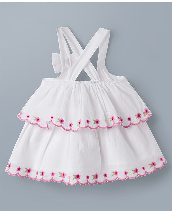 Babyhug Cotton Woven Sleeveless Top with Floral Embroidery & Bow Applique - Multicolor