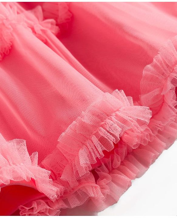 Babyhug Single Jersey Knit Half Sleeves Frock with Bow Applique & Embroidery - Coral