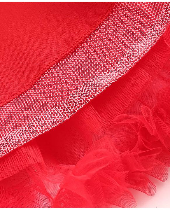 Babyhug Woven Sleeveless Party Dress with Sequin Yoke & Bow Applique - Red